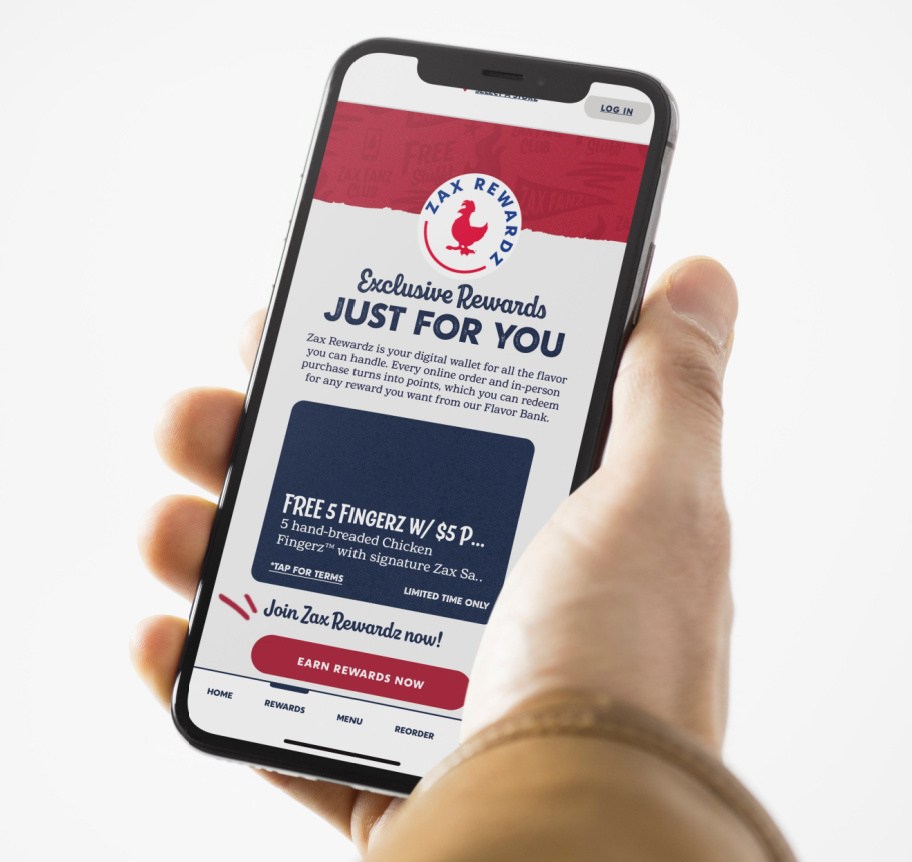 showing a free fast food offer on the zaxbys app