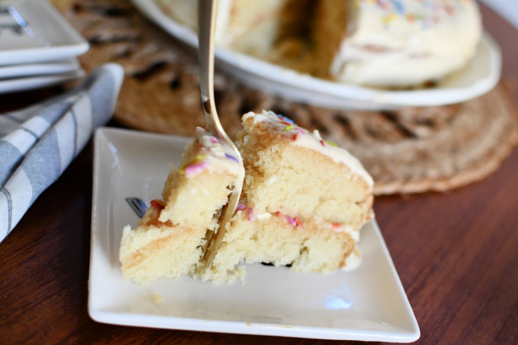 taking a bite of crazy cake