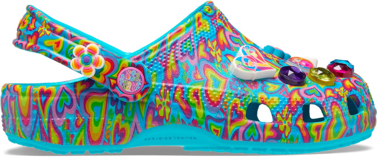 lisa frank aqua clogs with hearts and flowers