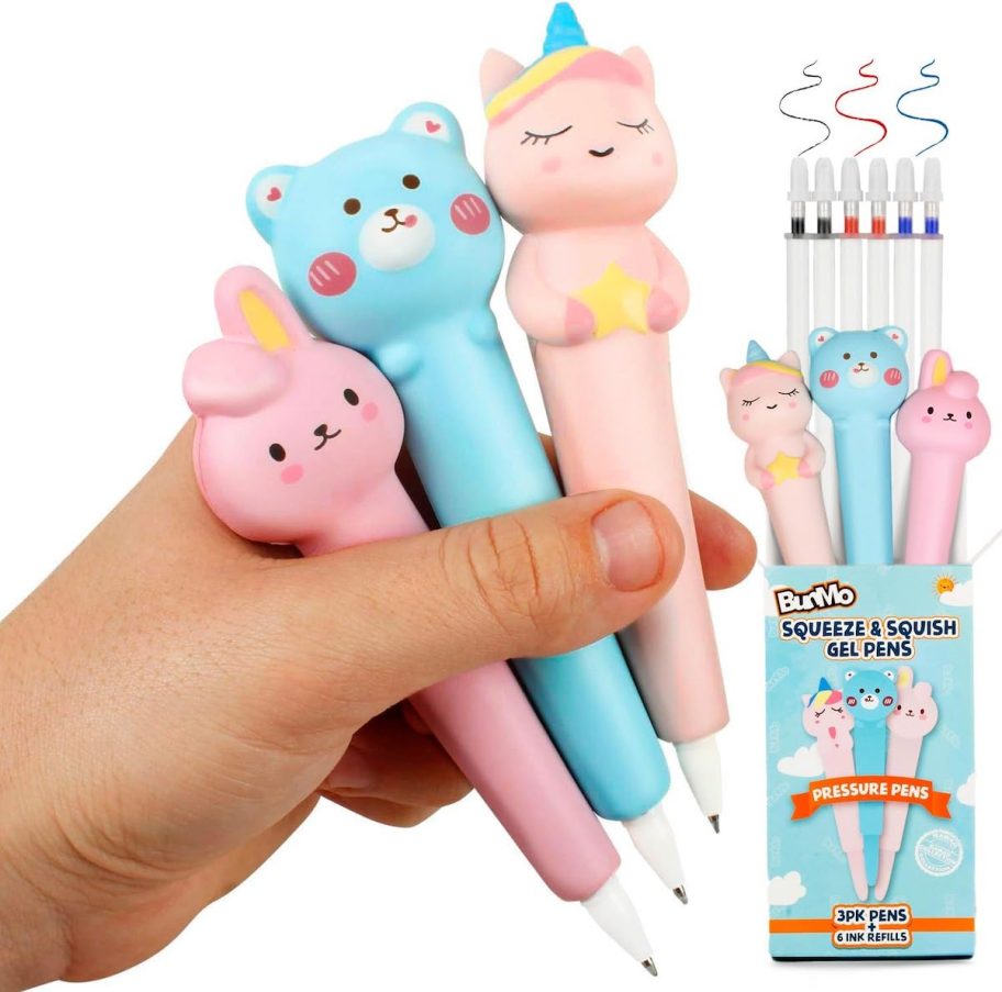 hand holding squishy gel pens