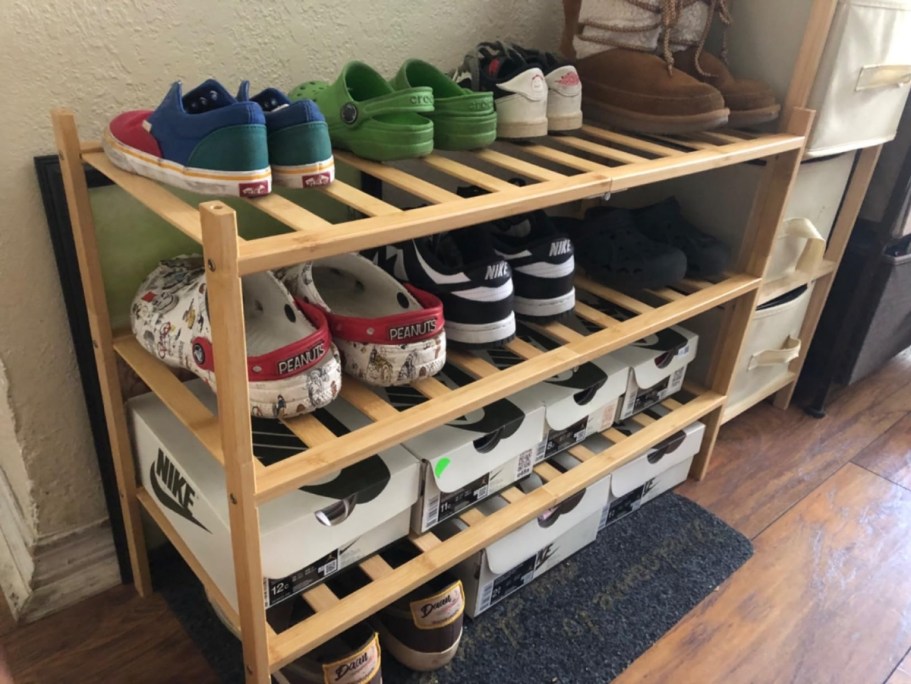 Bamboo Shoe Rack Only $13.99 on Amazon (Reg. $30) | Use it for Plants or Bathroom Storage!