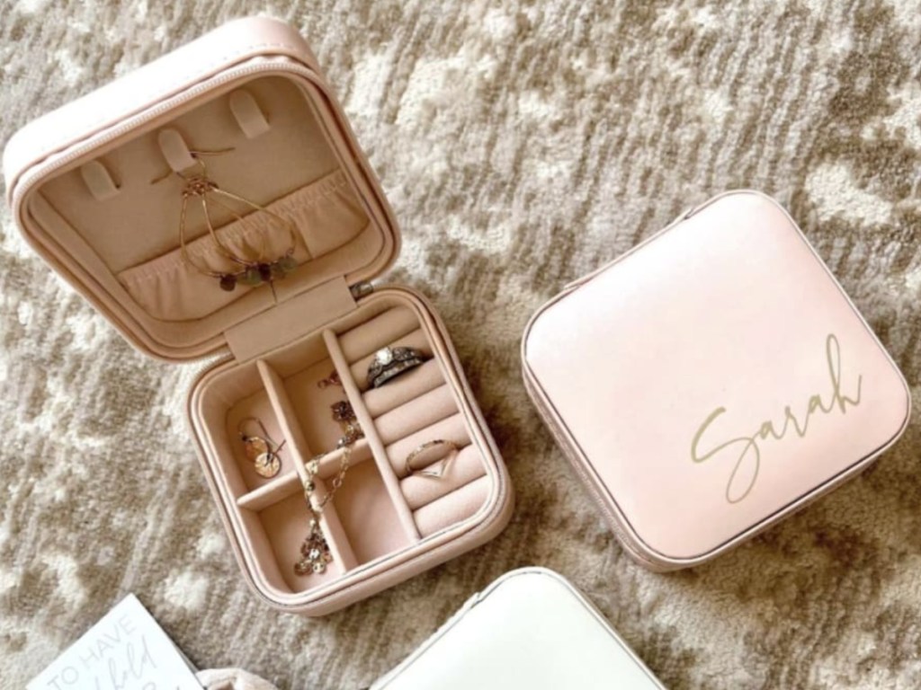 pink colored Jewelry Box with name in cursive