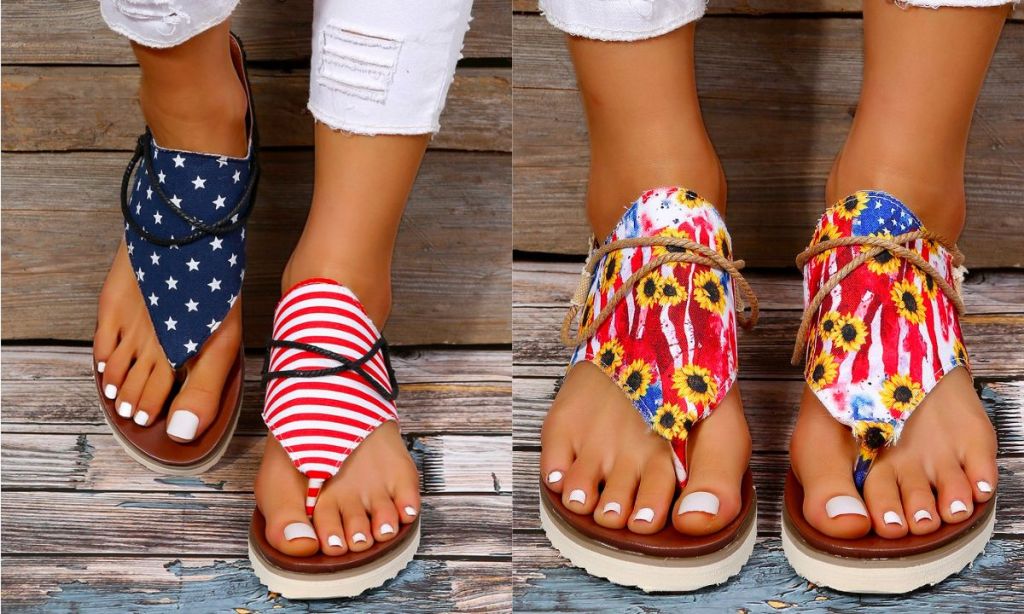 Red & Navy Stars & Stripes Thong Sandal