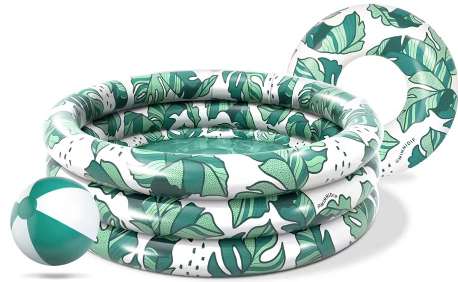 leaves inflatable pool, float, and ball 