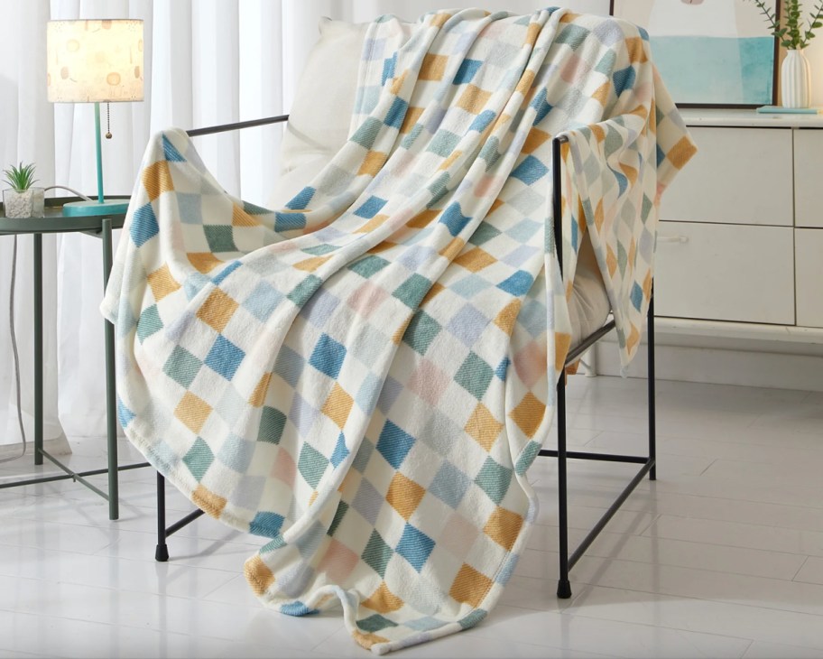 checkered blanket on chair