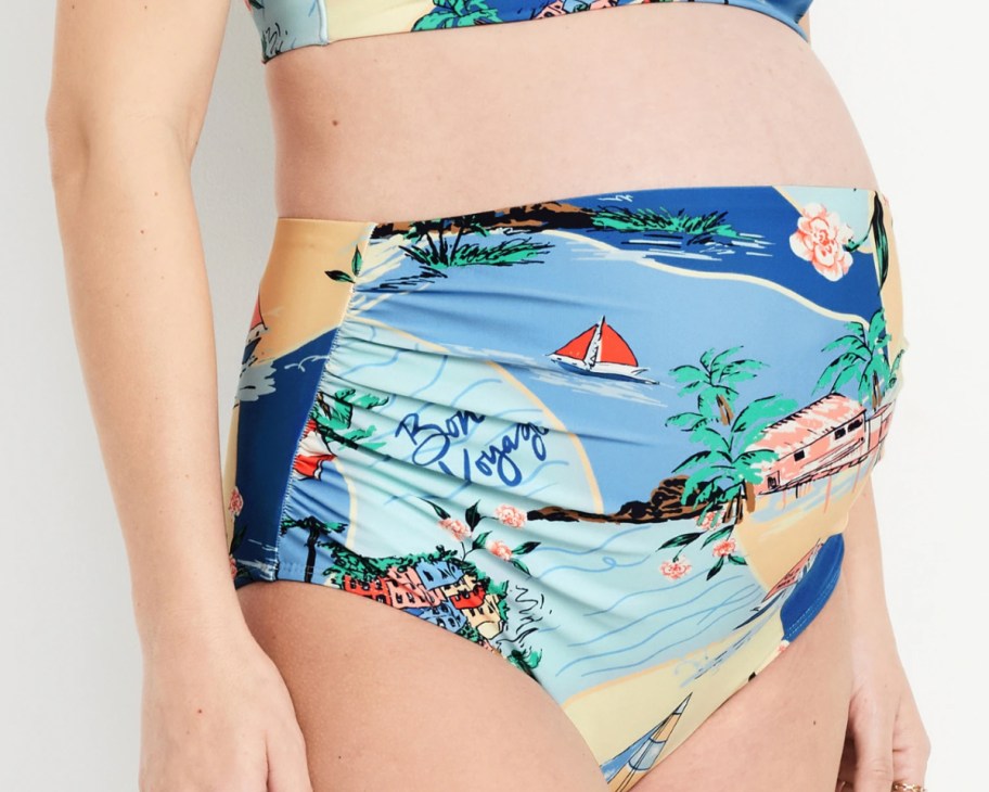 coastal print maternity swim bottoms