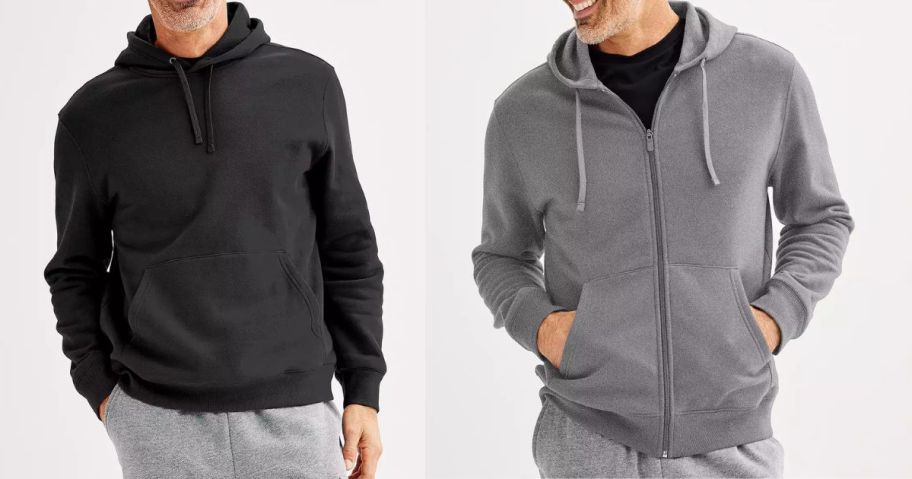 two men wearing tek gear hoodies