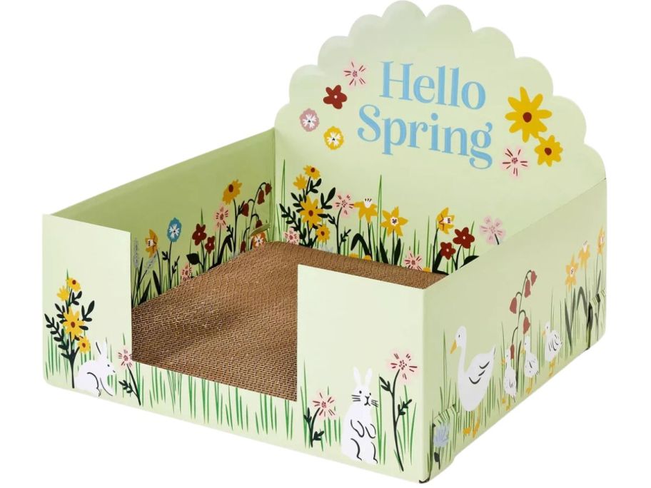 A spring themed cat scratcher 