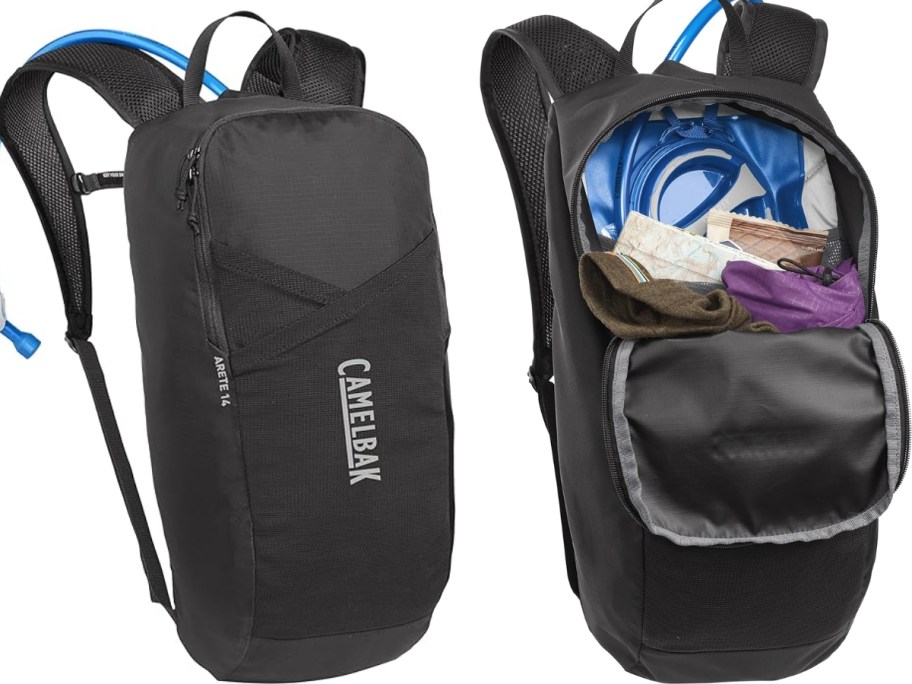 the front and inside pocket view of a CamelBak hydration backpack