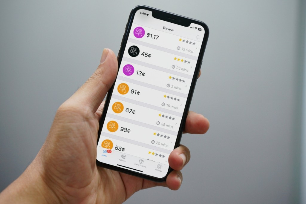 choosing surveys on the AttaPoll app