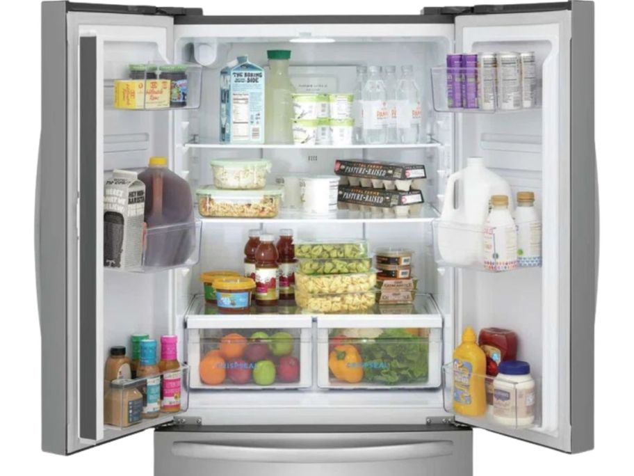 top part of the Frigidaire 17.6 Cu. Ft. Counter-Depth French Door Refrigerator open