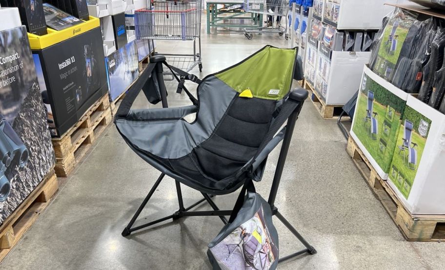 a hammock folding chair on display in a store