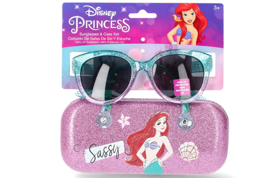 pink ariel sunglass case with matching sunglasses 