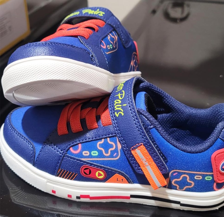 pair of blue gaming sneakers