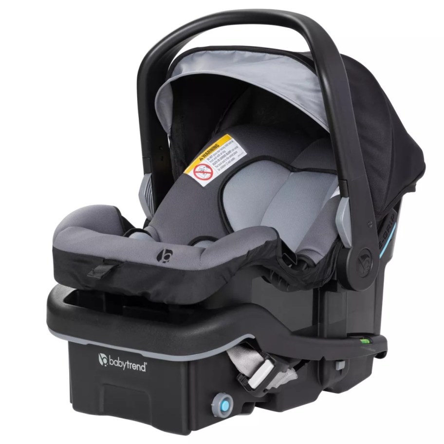 a grey and black baby car seat 