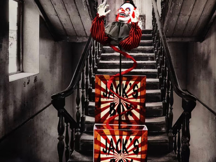 jack in the box animatronic in near haunted staircase