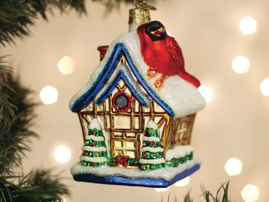 Old World Christmas Cardinal Birdhouse Glass Blown Ornament 