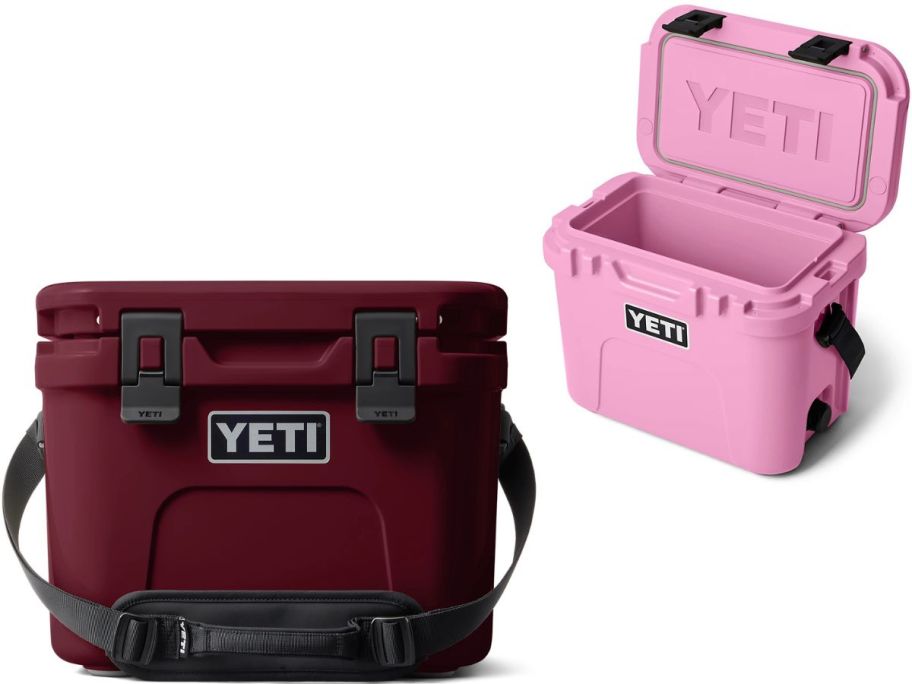 Stock images of two YETI Roadie 15 Hard Coolers