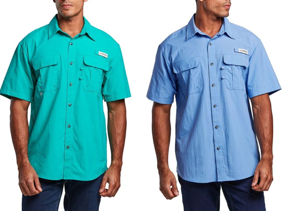 Stock images of two men wearing magellan outdoor fishing shirts