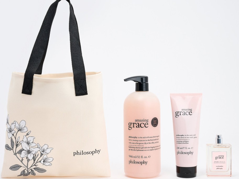Amazing grace products displayed with a gray background