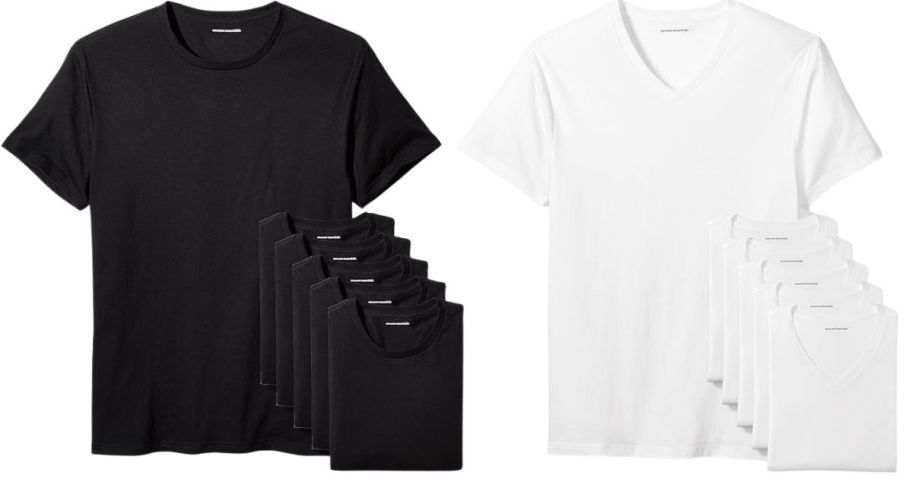 amazon essentials black crew neck men's t-shirts and white v-neck men's t-shirts