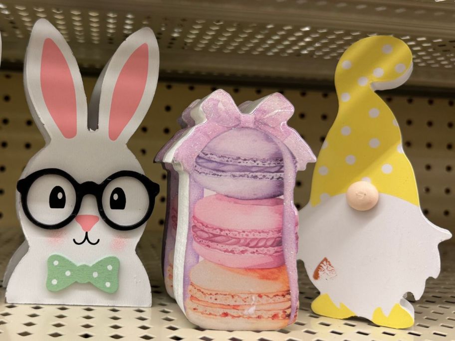 3 Wood Easter Decorations on the shelf at Hobby Lobby