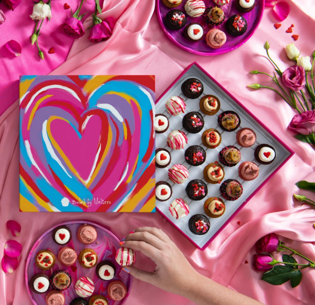 An assortment of Valentine's Day Cupcakes by BakedByMelissa, one of our favorite food basket gifts of 2024