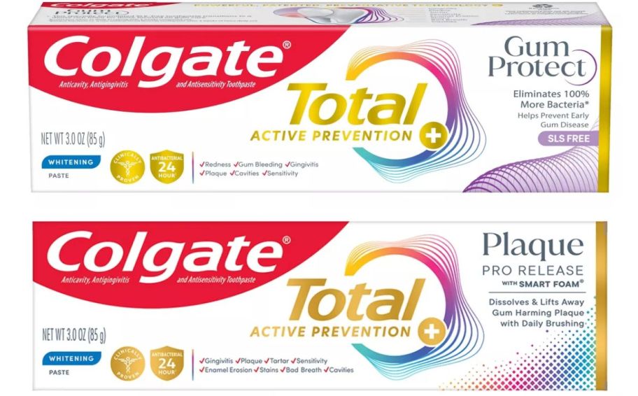 two tubes of colgate total toothpaste