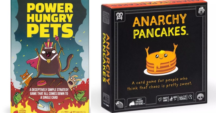 Exploding Kittens Power Hungry Pets and Anarchy Pancakes card games