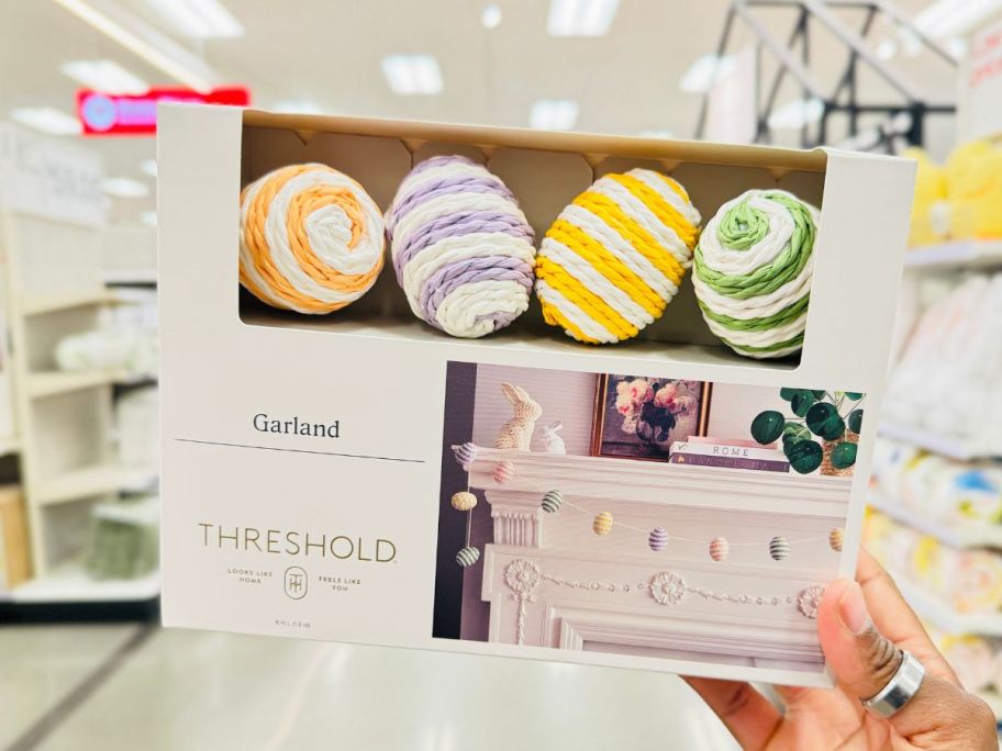 Threshold Egg Decorative Garland in hand in store