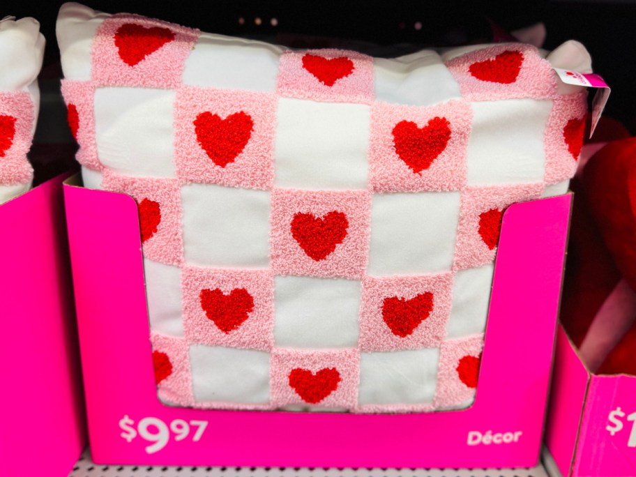 Way To Celebrate Valentine's Day Red, White & Pink Checkered Heart Decorative Throw Pillow 