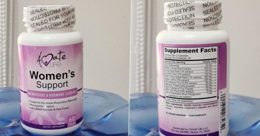 front and back of Amate Life Womens Support supplement