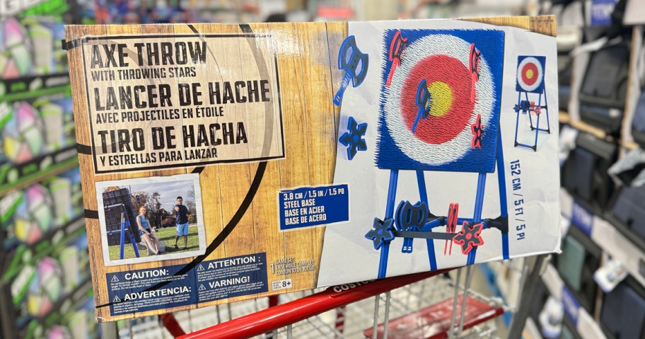 Axe Throwing Set on top of Costco cart