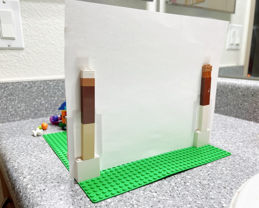 lego 'theater' with white piece of paper
