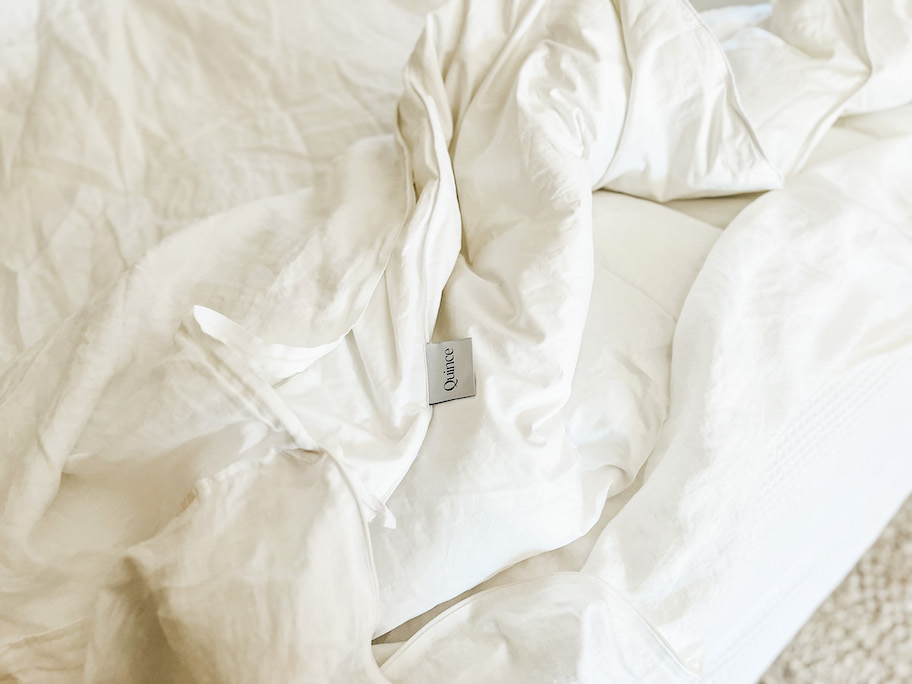 close up of quince down alternative comforter 