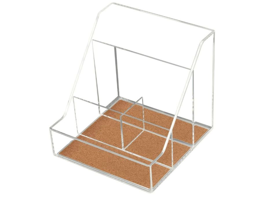 A clear desk organizer