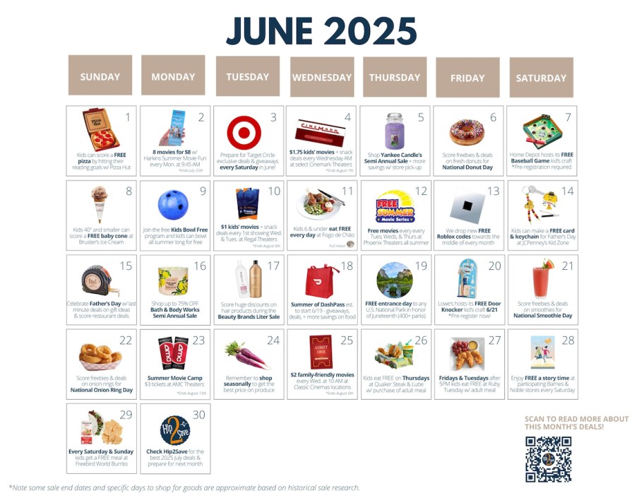 june 2025 calendar filled with deals and freebies to score 