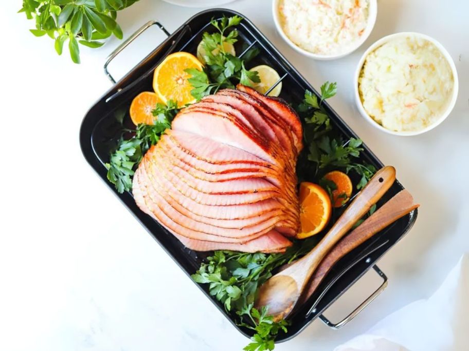 Sedona Kitchen Roasting Pan on table with ham in it