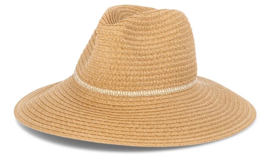 beige Time and Tru Women's Wide Brim Mix Stripe Panama Hat