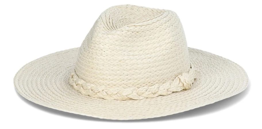 white Time and Tru Women's Braided Woven Straw Fedora Hat