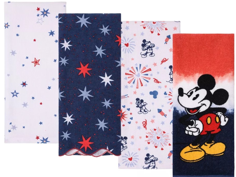 patriotic kitchen towels with stars, red, white, and blue and Mickey Mouse
