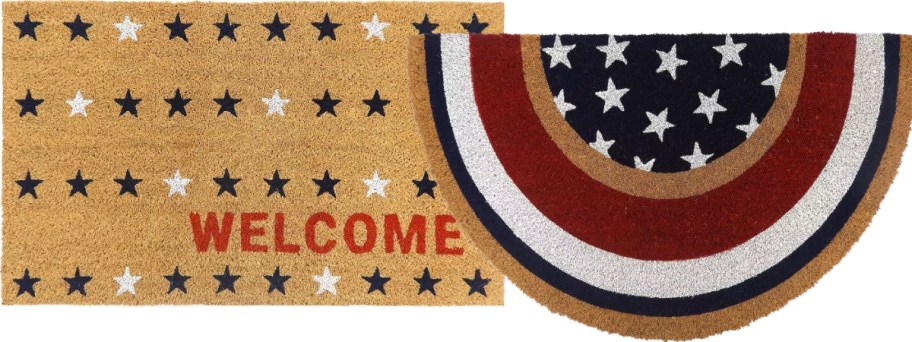 2 patriotic star and flag coir doormats