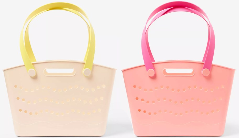 tan and pink tote bags