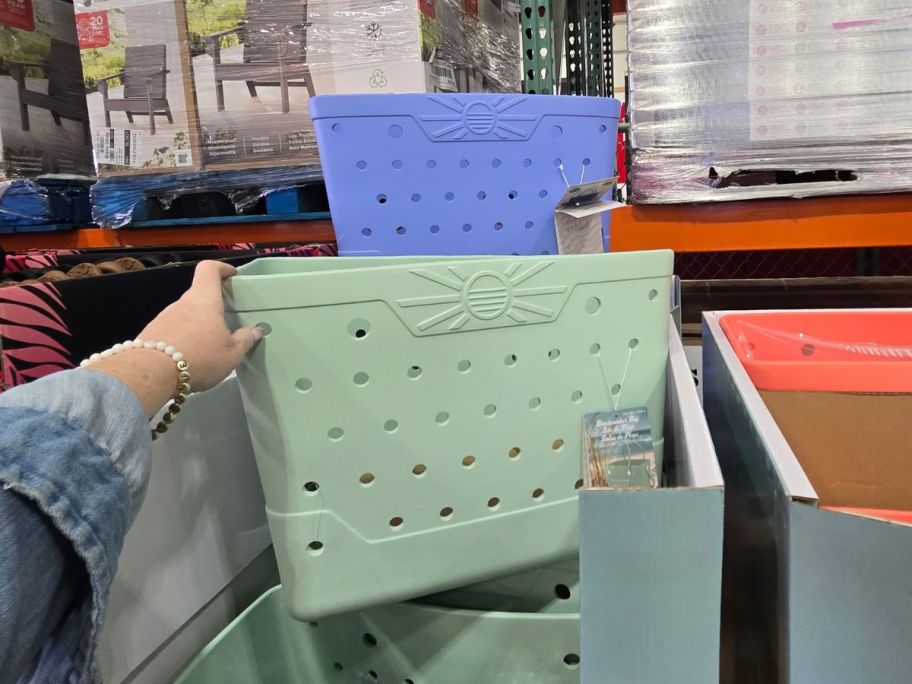 a green and blue Beachcomber Beach Bag in store