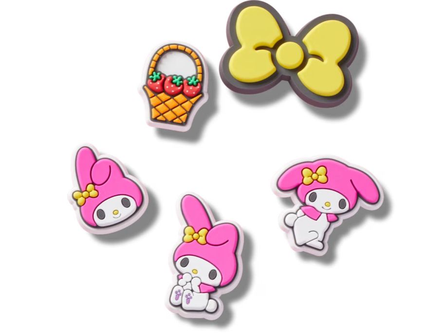 Hello Kitty My Melody Jibbitz Charms including a basket and a yellow bow