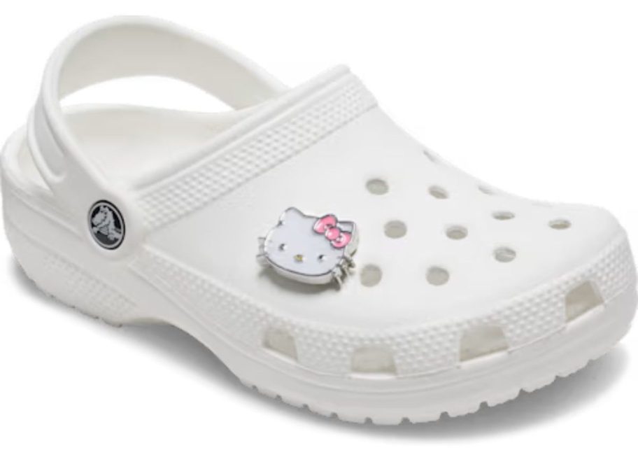 Hello Kitty Glitter Cat Jibbitz Charm on white croc