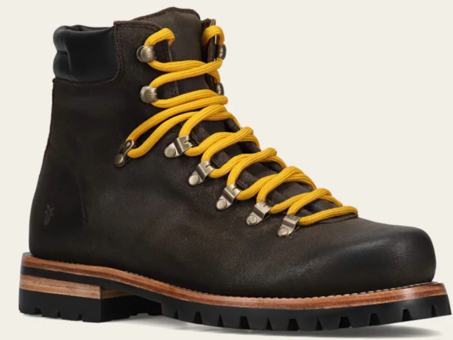 men's black leather with yellow laces hiking style boot