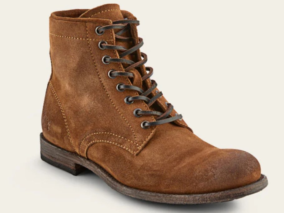 men's brown suede leather above ankle lace up boot