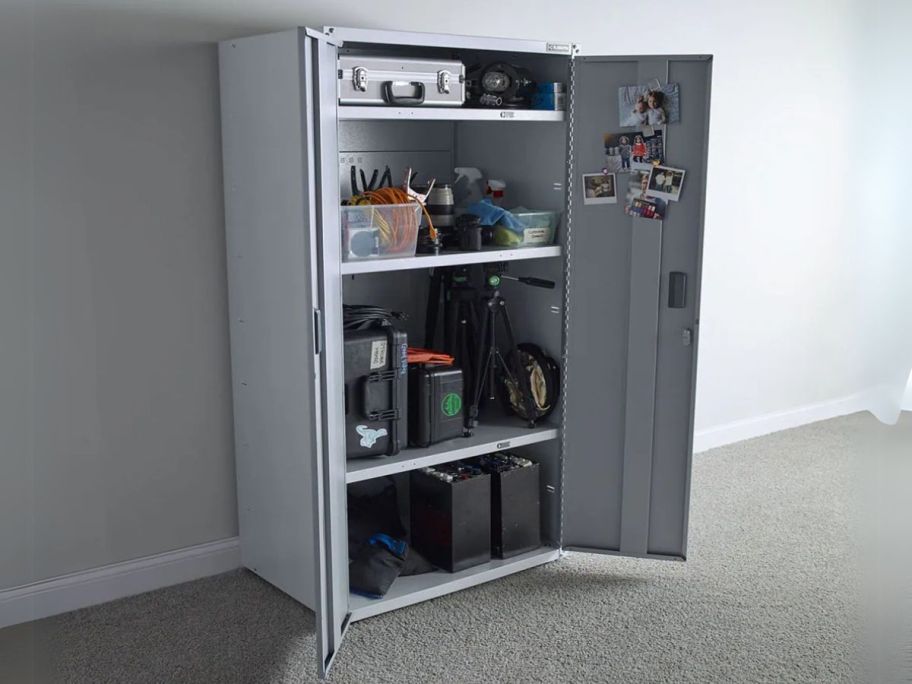 Gladiator Large GearBox Steel 36" x 72" x 18" Garage Cabinet in White against wall