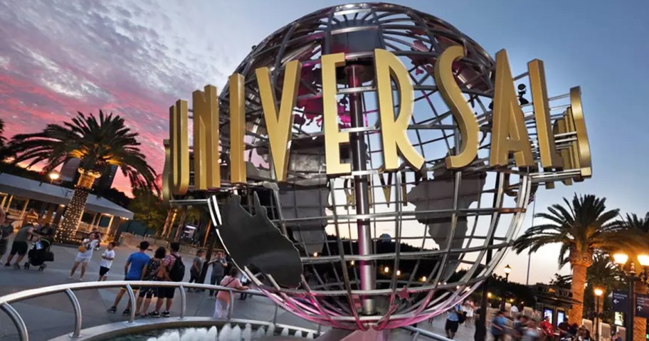Universal Studios Hollywood globe at entrance of park